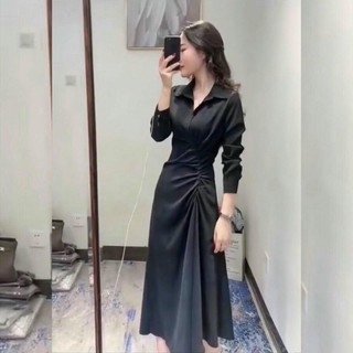 Đầm sơ mi nhúng eo tay dài 2 màu, váy thu đông, váy noel (kèm hình thật)