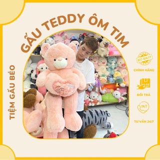 Gấu Bông Teddy lông xù ôm tim kích thước 100cm 120cm- hàng nhập cao cấp