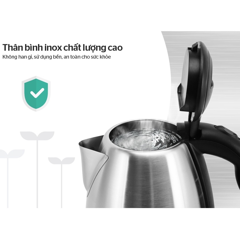 Ấm Đun Nước Siêu Tốc SunHouse - Bình Siêu Tốc Inox Chính Hãng 1.8L Bảo Hành 12 Tháng