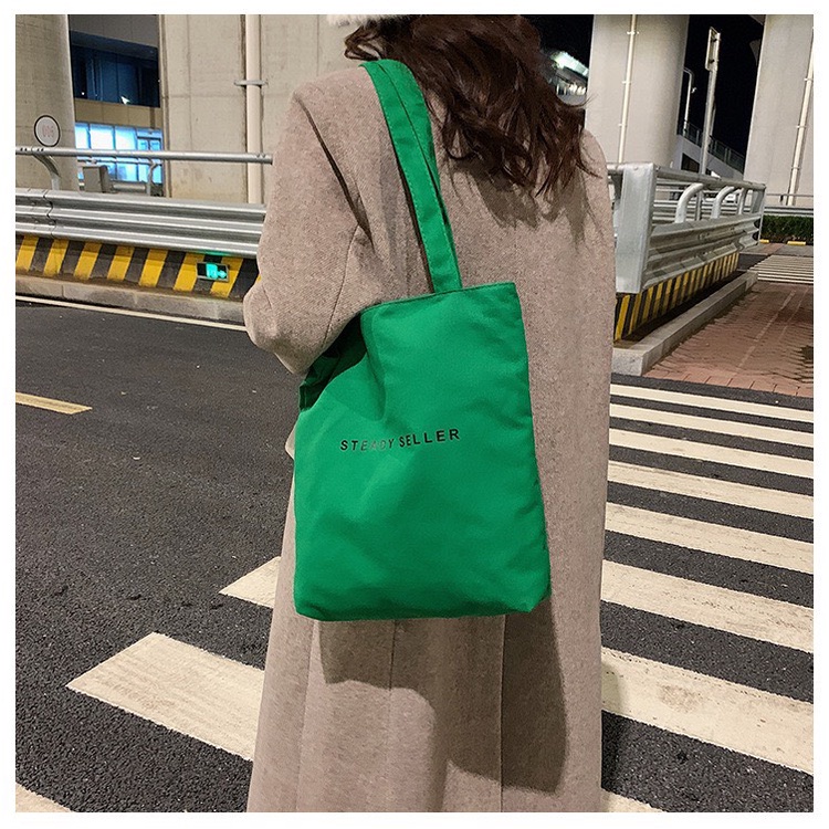 Túi Tote ulzzang Steady và Special xanh lá túi Vải canvas Đẹp đi học có khóa miệng đi chơi phong cách Hàn Quốc