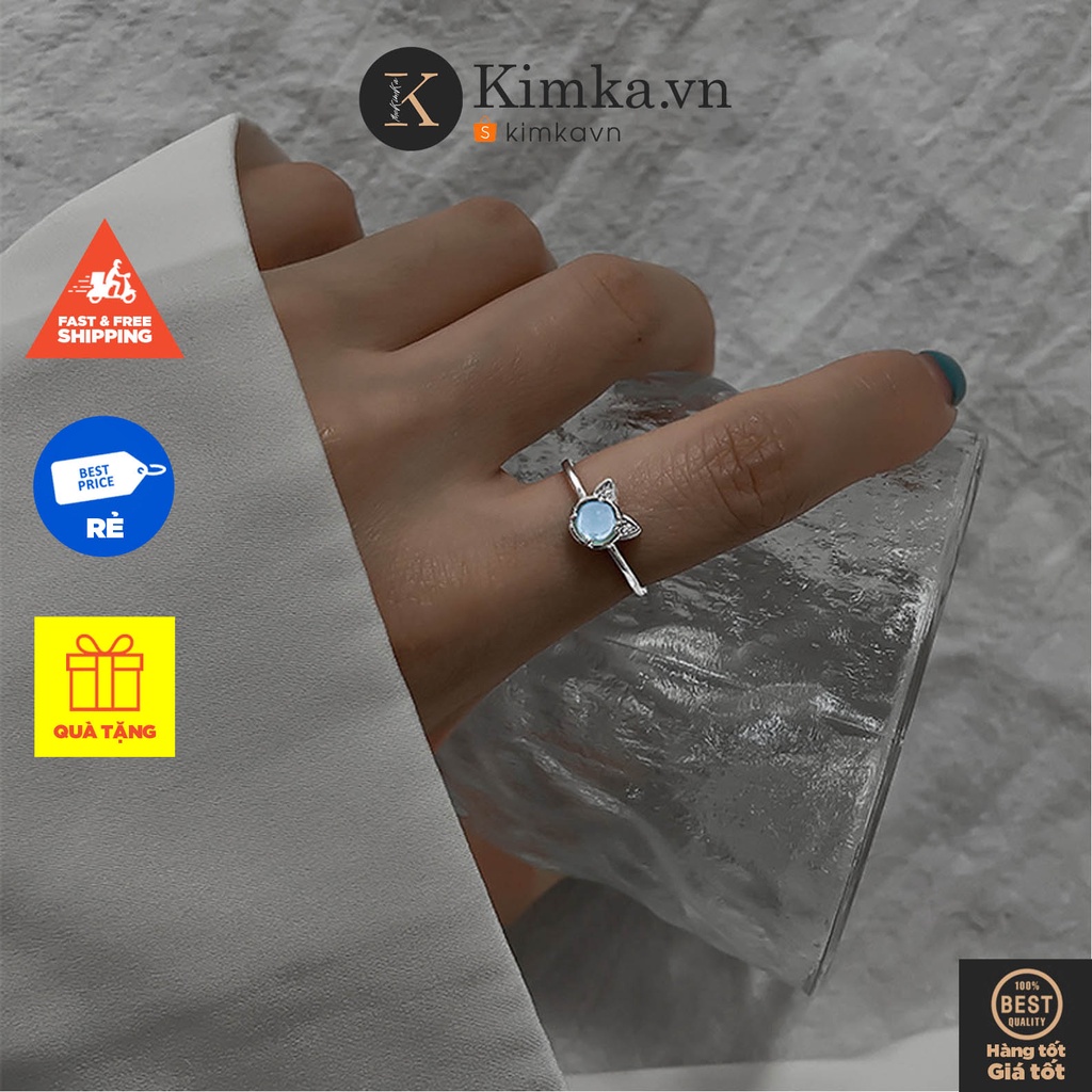 (0789) Nhẫn Đeo Tay Mèo Đá Trong Ánh Xanh