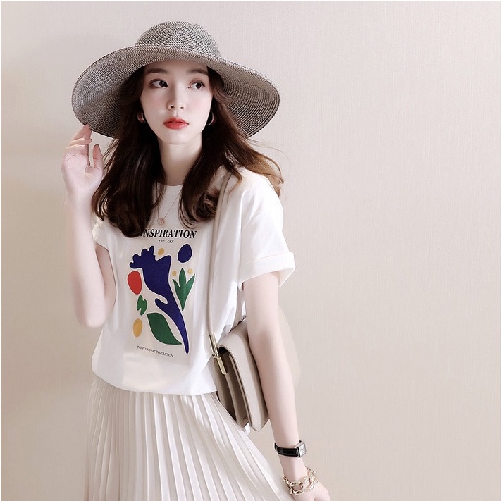 Áo Sơ Mi Cotton Ba Màu Graffiti Dáng Rộng Thoải Mái Thời Trang Xuân Hè Cho Nữ AA One Mature Generous Slimmer Look Classy