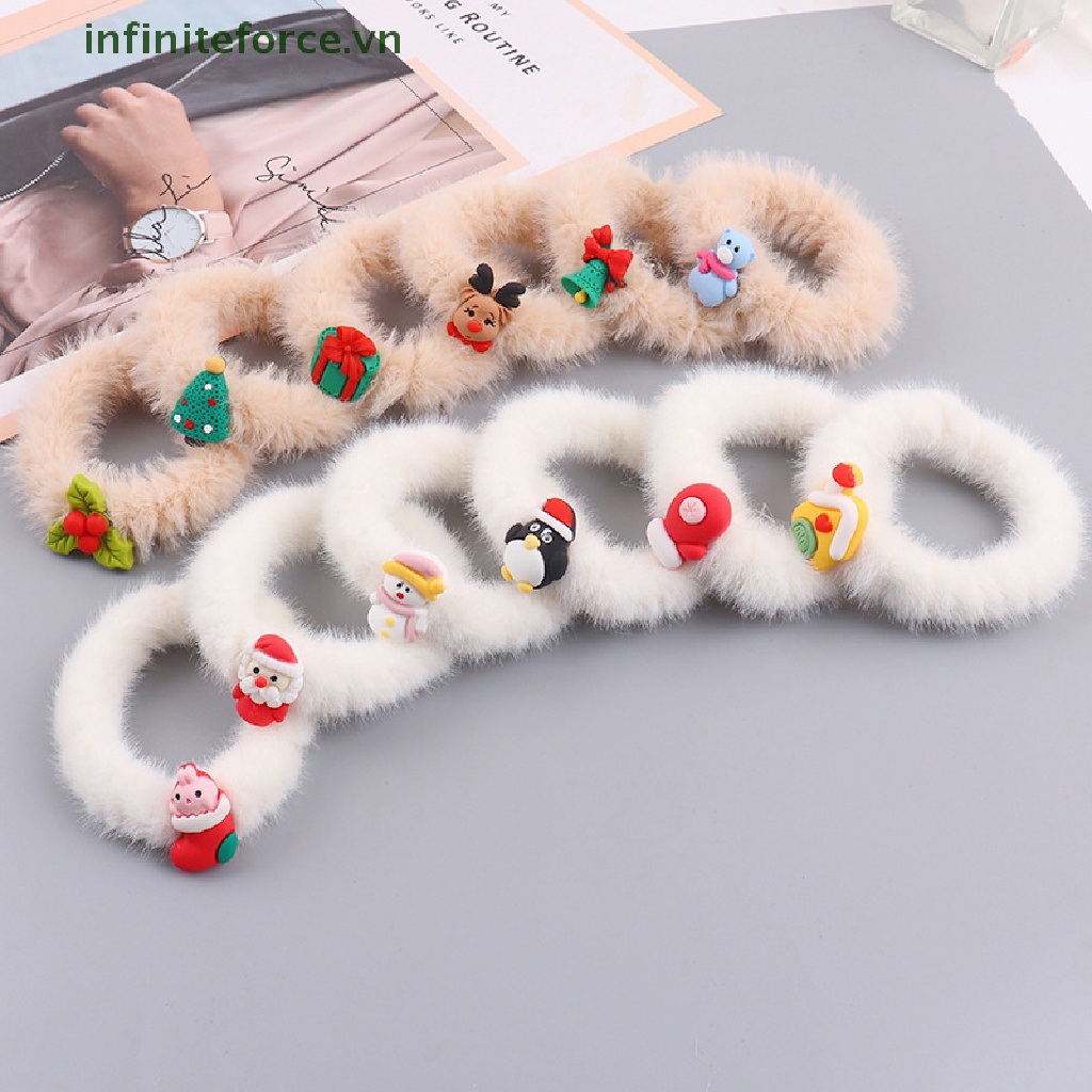 Dây Buộc Tóc Cao Su Bọc Lông Giả Mềm Mại Co Giãn Thời Trang Giáng Sinh Dành Cho Nữ