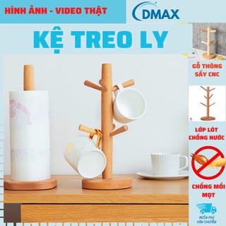 Kệ treo cốc bằng gỗ giá 6 móc có thể tháo rời - giá treo ly gỗ thông mỹ tiện dụng Nội Thất Dmax