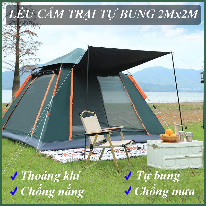 Lều Cắm Trại Lều Dã Ngoại Tự Bung 4-5 Người 4 Cửa Thông Thoáng, Chống Nắng, Chống Mưa