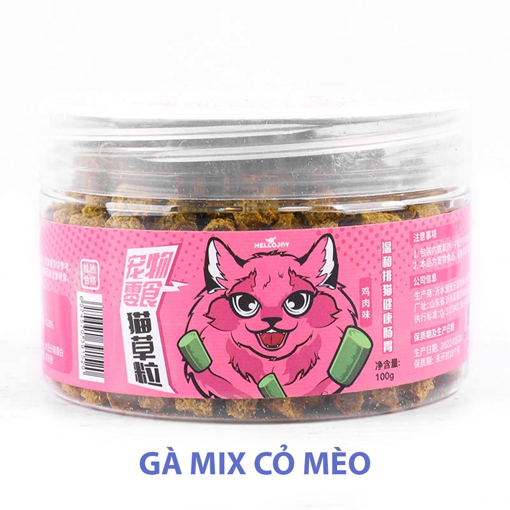 Thức ăn đông khô thịt gà viên,bò viên, cá hồi viên mix canip cho mèo Hello Joy  100g