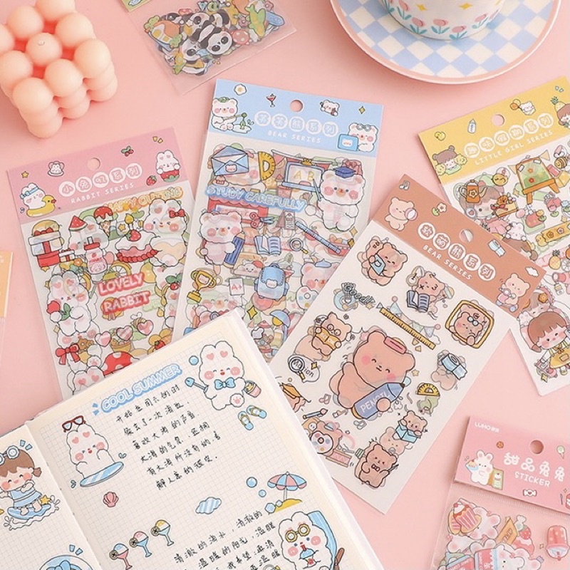 Set 4 tấm hình dán PET chống nước hoạ tiết hoạt hình dễ thương, mẫu đã cắt sẵn Tiệm Ốc Sột