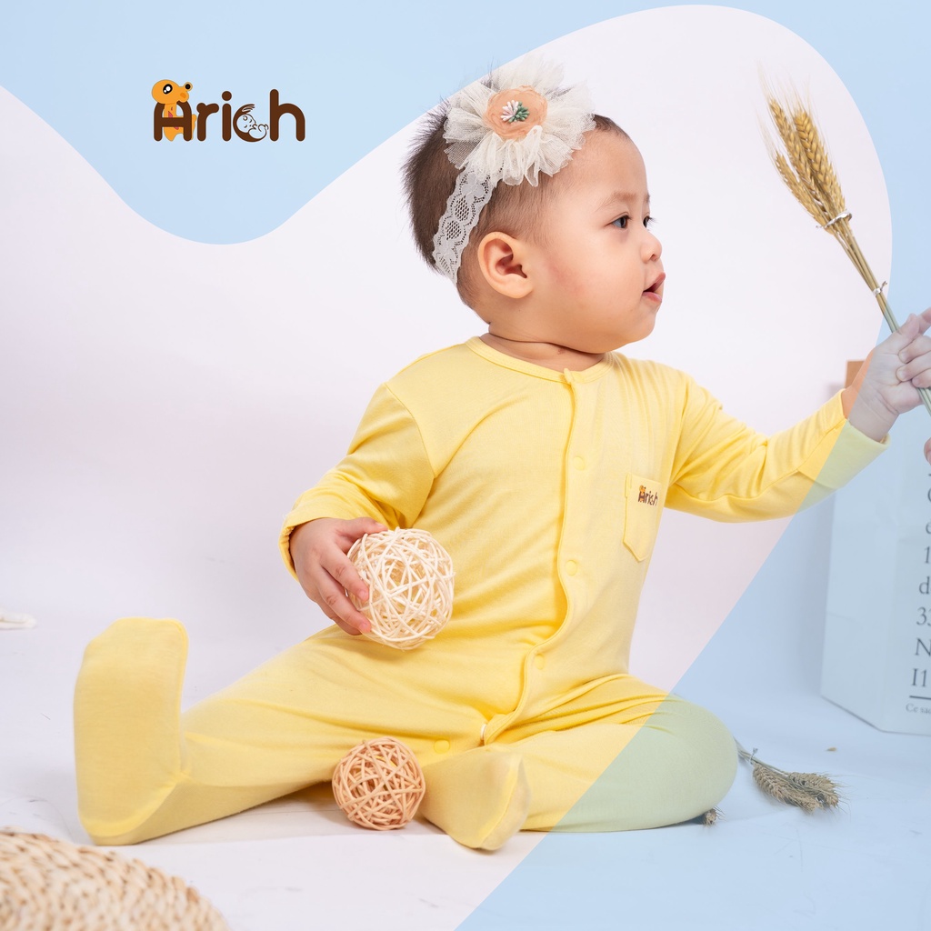 Newborn- 6 tháng, Body dài liền thân có tất vải sợi tre Arich