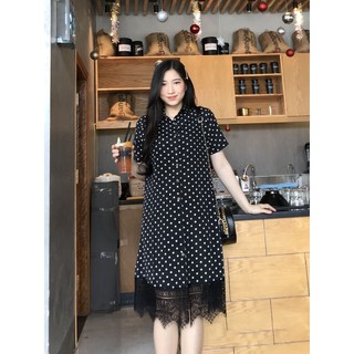 EVERMOM | Đầm bầu sơ mi chấm bi chân ren
