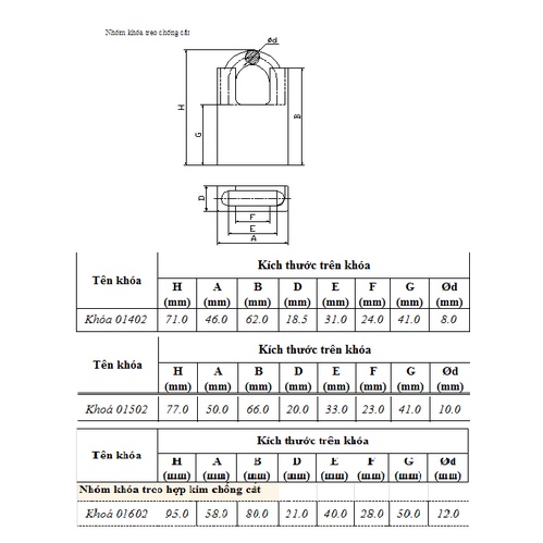 Khóa treo cửa chống cắt Việt Tiệp - Chìa thay đổi góc - Chống cắt 01402 / 01502 / 01602 - Màu ghi xám