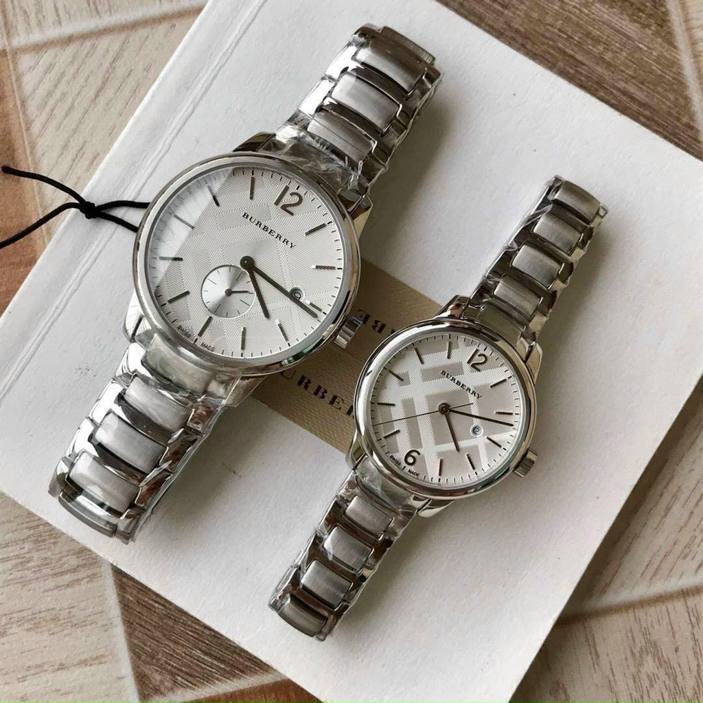 [Tặng Hộp] Bộ Đồng hồ đôi nam nữ Burberry cặp dây Thép đúc size 32/40mm-máy pin thụy sĩ-bảo hành 24 tháng