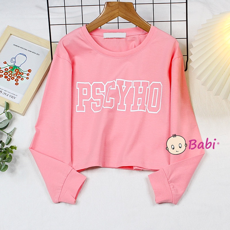 Áo croptop dài tay cotton 4c mềm mịn cho bé gái, Áo tay dài croptop mặc cặp mẹ và bé gái in chữ size đại từ 20-55kg