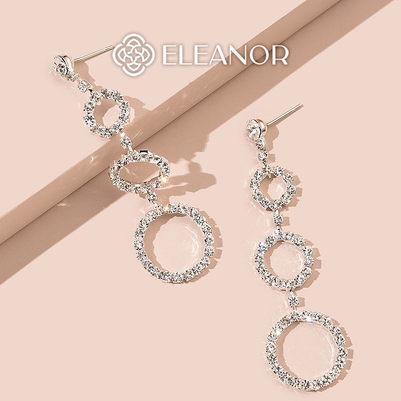 Bông tai nữ chuôi bạc 925 Eleanor Accessories dáng thả dài vòng tròn đính đá phụ kiện trang sức 4930