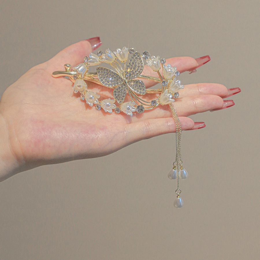 Kẹp Tóc Kim Loại Hình Hoa Bướm Đính Ngọc Trai Phong Cách Hàn Quốc Mới