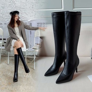 giày boot gối da mềm gót nhọn 7cm bb20