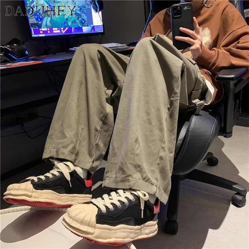 DaDuHey American Style Retro High Street Straight Pants Men's 2022 New Ins Fashion Casual Pants Trend Multi-Pocket All-Matching Overalls