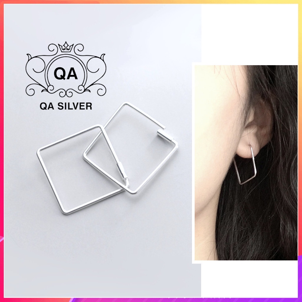 Khuyên tai bạc 925 vuông bông nữ hình học S925 GEOMETRIC QA SILVER Earrings EA200418