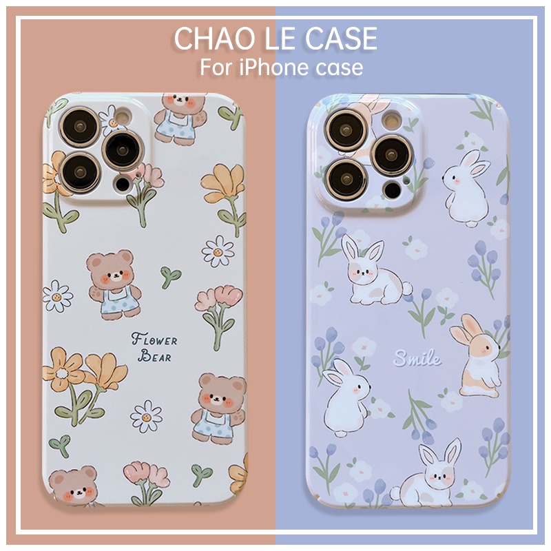 Ốp điện thoại hoạt hình chống sốc thích hợp cho iphone 14 13 pro max 12 pro 11 ốp cứng in hình gấu thỏ dễ thương