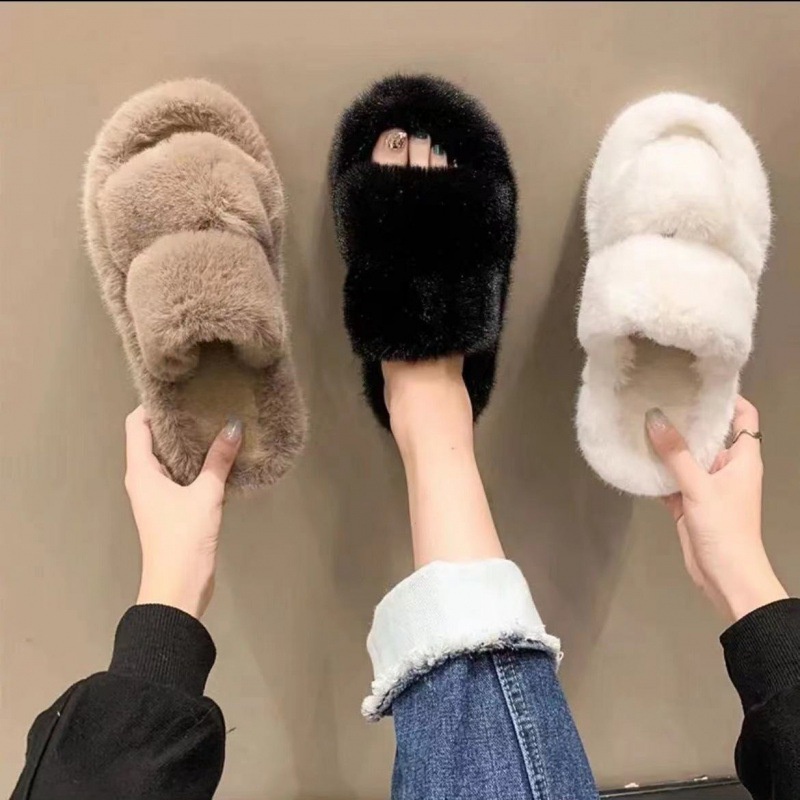 Dép lông đi trong nhà,dép bông nữ thời trang đế cao 5cm Dép Bông Quai Ngang Phủ Lông dép bông ra ngoài cao 5p