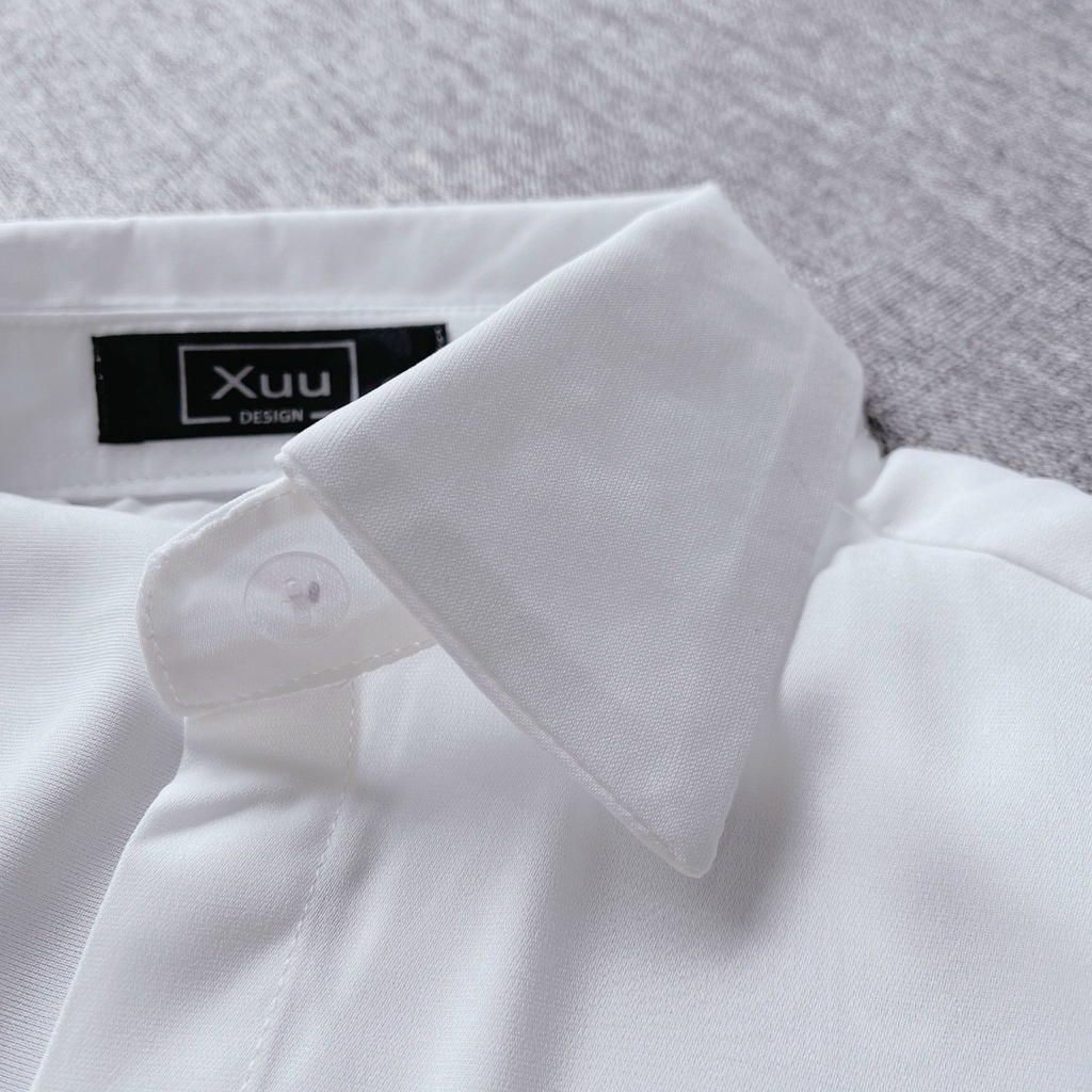 Áo sơ mi trắng nữ công sở kiểu tay dài nút ẩn cao cấp chất vải lụa đẹp Wexuu Design- SM01SP