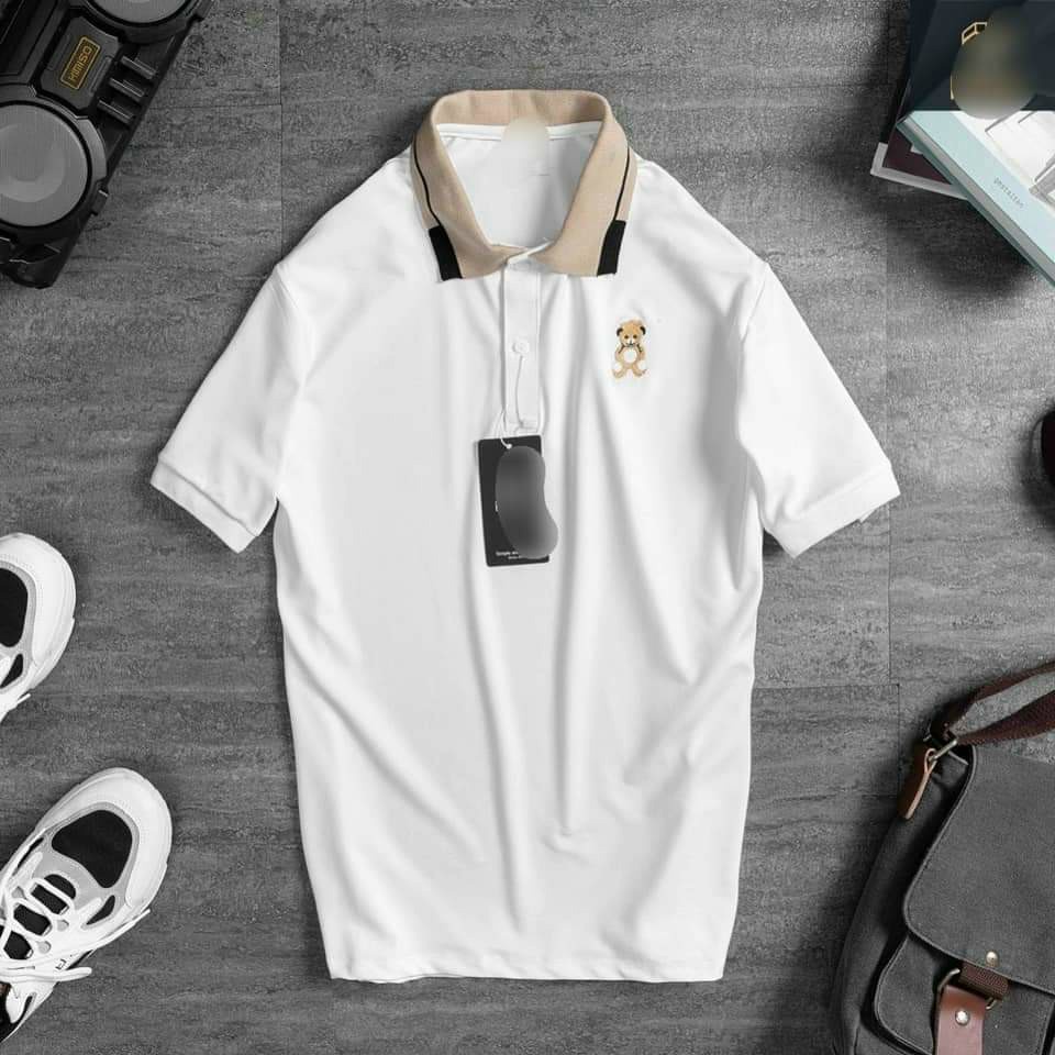 Áo polo nam phối cổ tay thêu gấu siêu sang