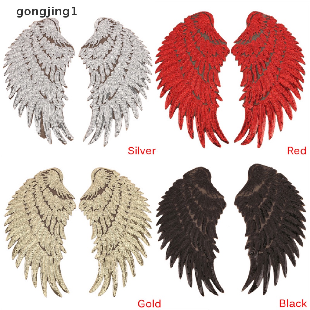 1 Cặp Sticker Ủi Thêu Hình Đôi Cánh Đính Sequin Lấp Lánh