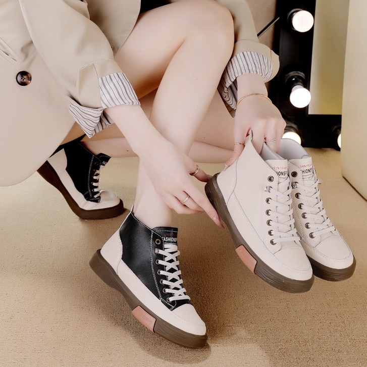 Giày Boot Da Cổ Cao Thời Trang Cá Tính Cho Nữ