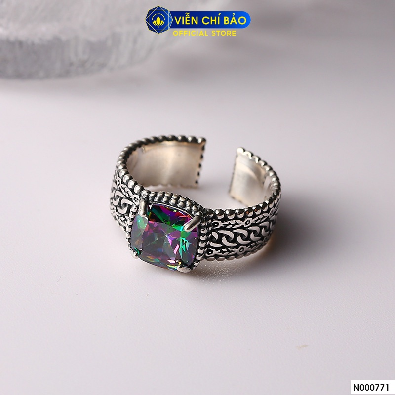 Nhẫn bạc nữ cá tính đá đa sắc chất liệu bạc Thái 925 thời trang phụ kiện trang sức Viễn Chí Bảo N000771