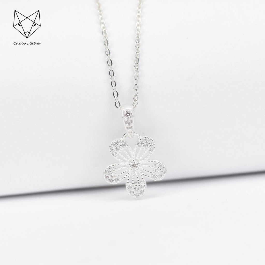 Dây Chuyền Bạc Ta Cao Cấp CaoBac Silver Hoa Năm Cánh Cạnh Đá Nhẹ Nhàng, Tinh Tế, Thanh Lịch Dành Tặng Cho Bạn Gái
