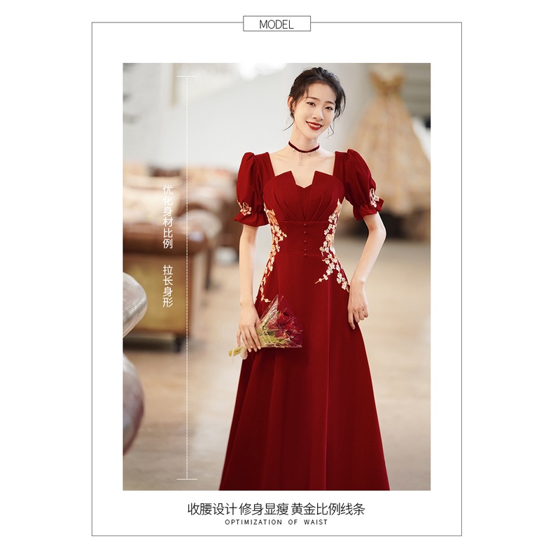 Đầm Midi Tay Dài Cổ Chữ V Eo Cao Phong Cách Trung Hoa Thời Trang Sang Trọng Cho Nữ Váy Cưới Đính Hôn Phong Cách Mới Dành Cho Cô Dâu