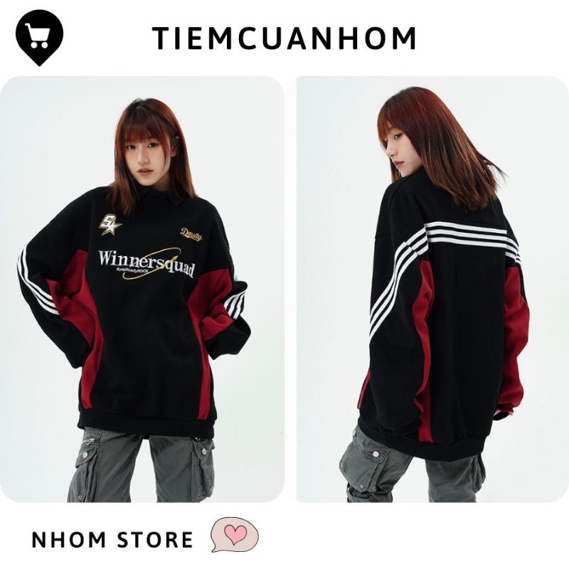Áo sweater dài tay cổ áo Polo chất nỉ bông dày dặn