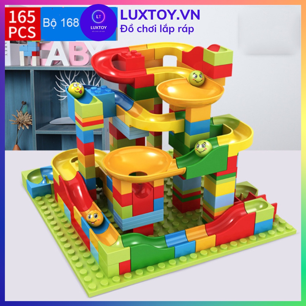 Lego đồ chơi lắp ráp xếp hình thả bóng xoay tròn 160, 360 chi tiết cầu trượt thả bi cho bé trai bé gái LUXTOY