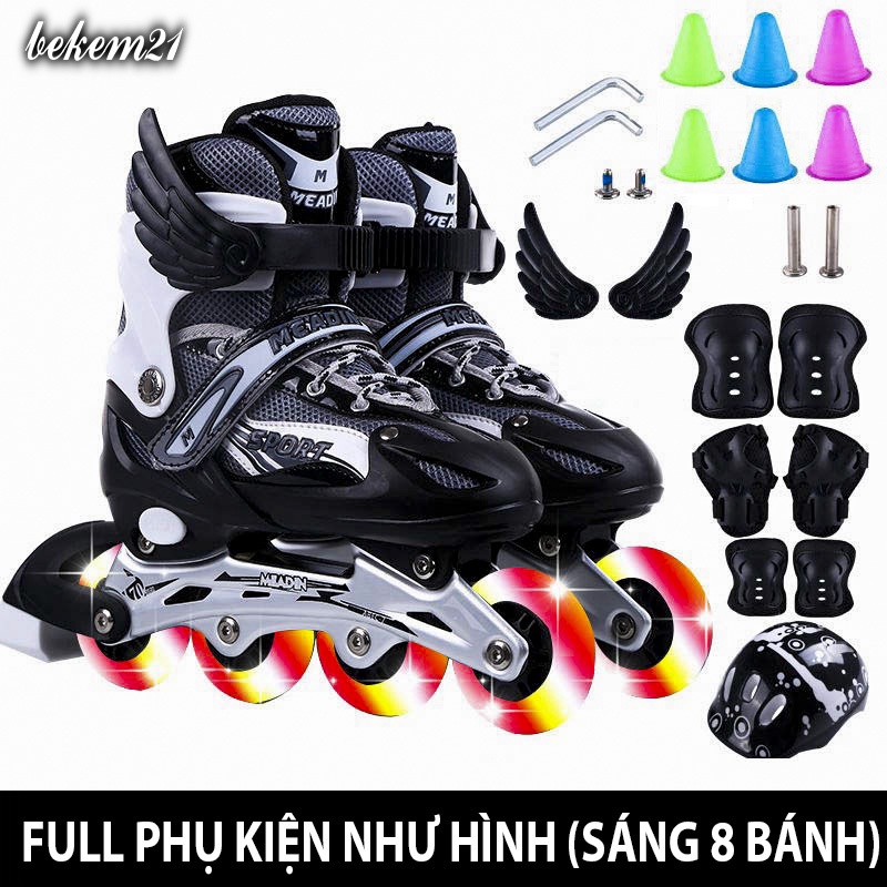 Rẻ Thị Trường Giày Trượt Patin Phát Sáng Sport Trẻ Em - Batin Người Lớn QF Thế Hệ Mới (Tặng 2 Cờ Lê+Đôi Cánh)