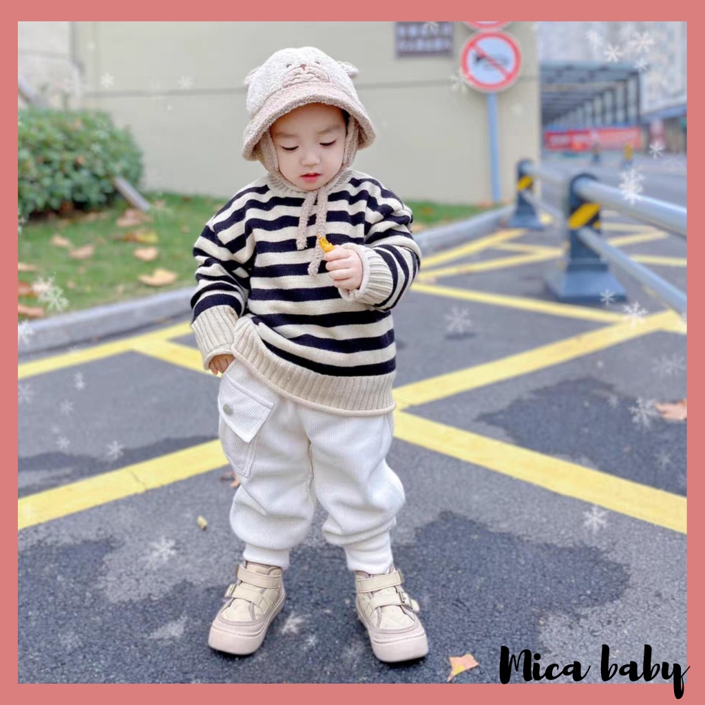 Áo len cao cổ cho bé họa tiết sọc dọc phong cách Hàn Quốc đáng yêu QA58 Mica baby