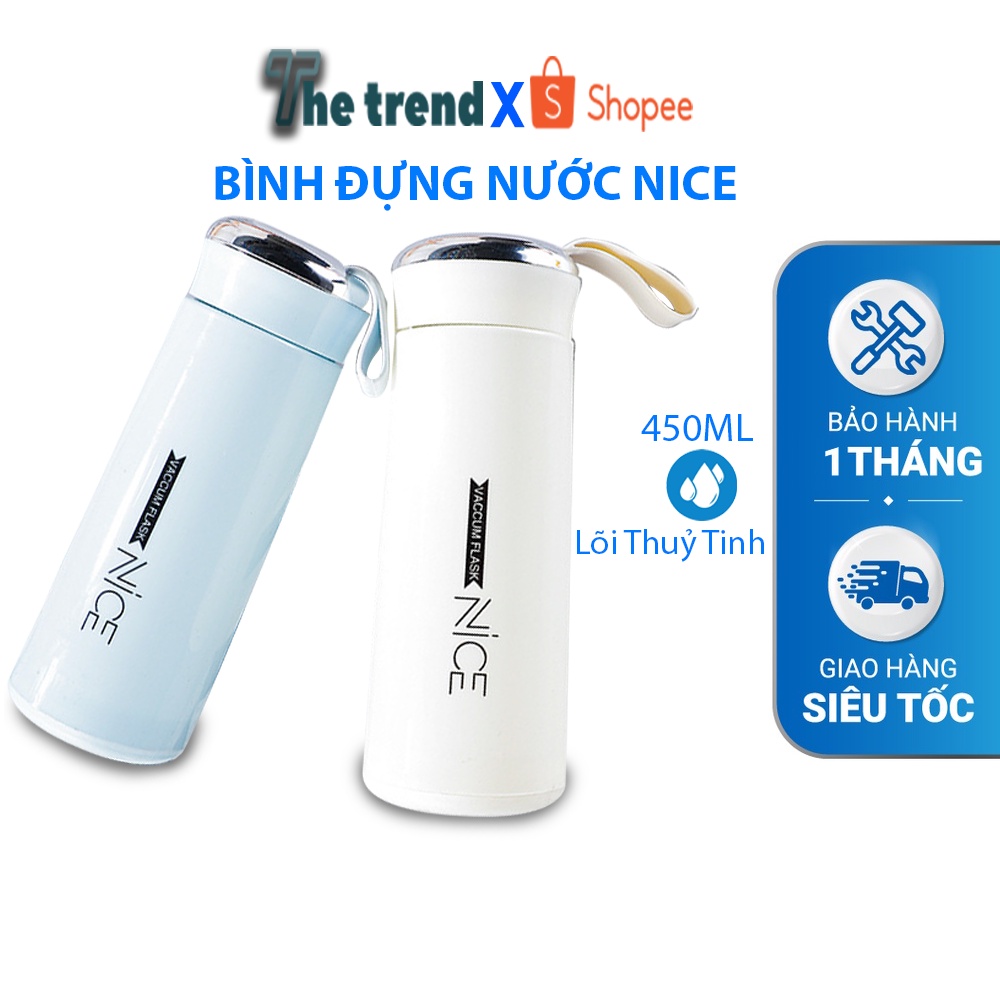 Bình Đựng Nước NICE, Bình Đựng Nước Thủy Tinh Bọc Silicon Cách Nhiệt Thời Trang 2022