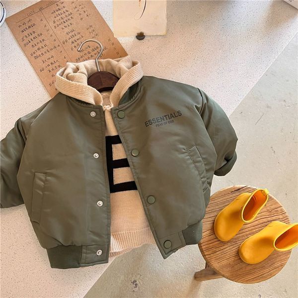 Áo Khoác Bóng Chày Mùa Đông Từ Cotton Dày Một Hàng Nút Cài Cho Bé Trai