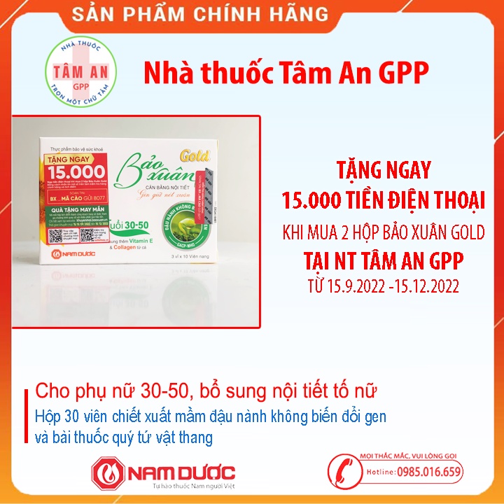 Bảo xuân Gold (Vàng) -Bổ sung nội tiết tố nữ- Cải thiện sinh lý nữ- Đẹp da giảm nám sạm- Giảm bốc hỏa mất ngủ-Date 2026