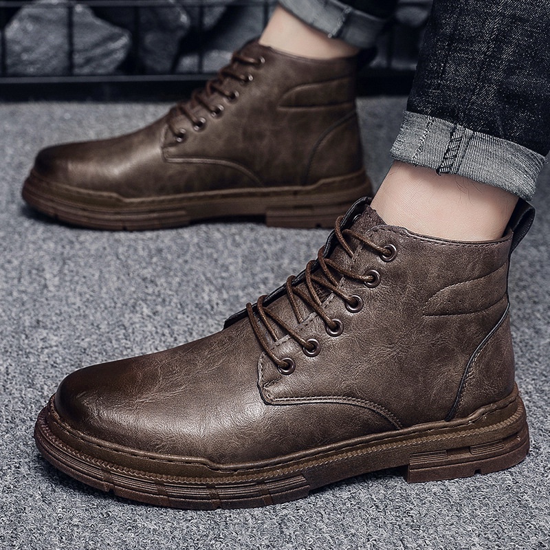Giày Boots Da Nam Phong Cách Classic Buộc Dây, Đế Độn Tăng Chiều Cao