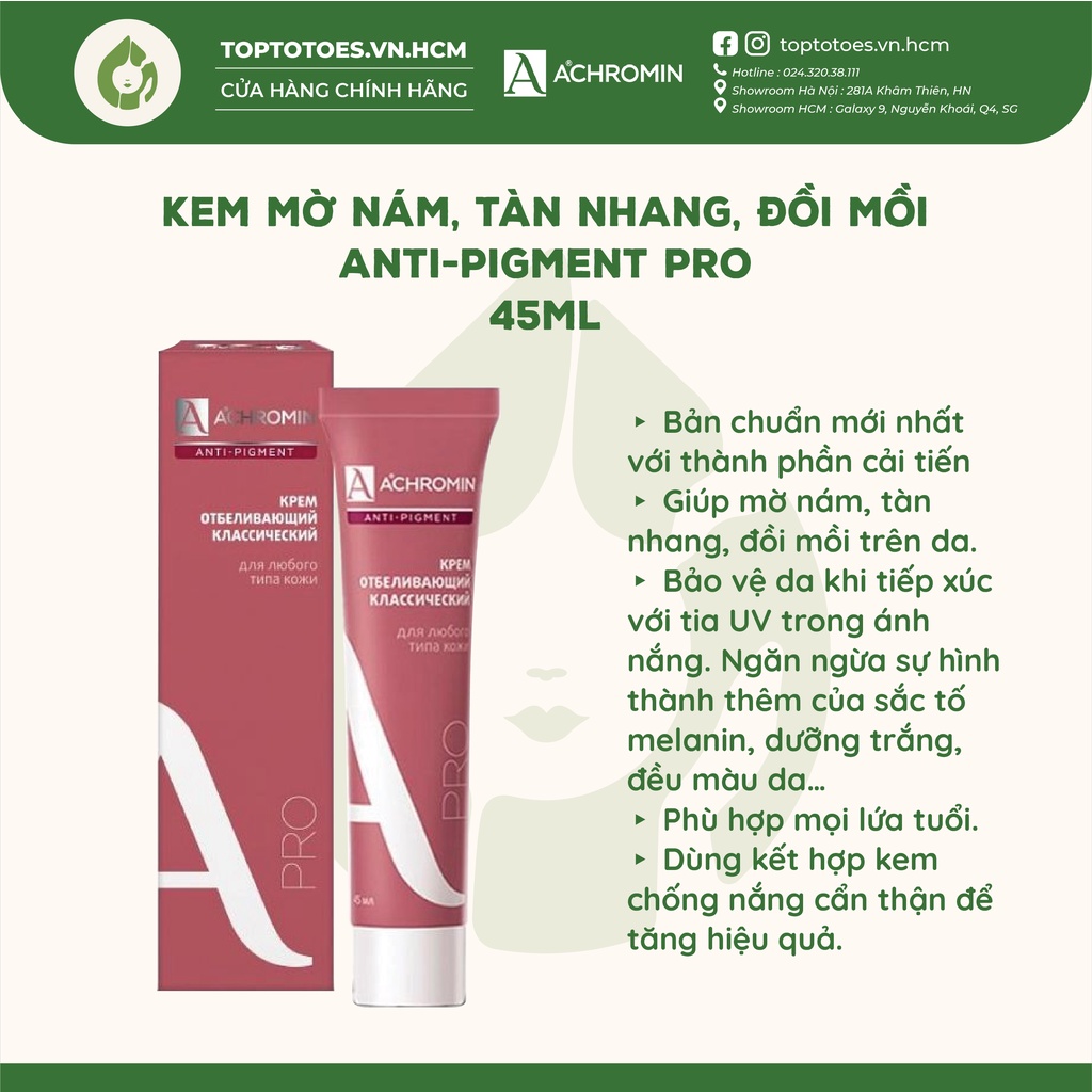 Kem nám Achromin Anti-pigment Pro mờ nám, tàn nhang, đồi mồi