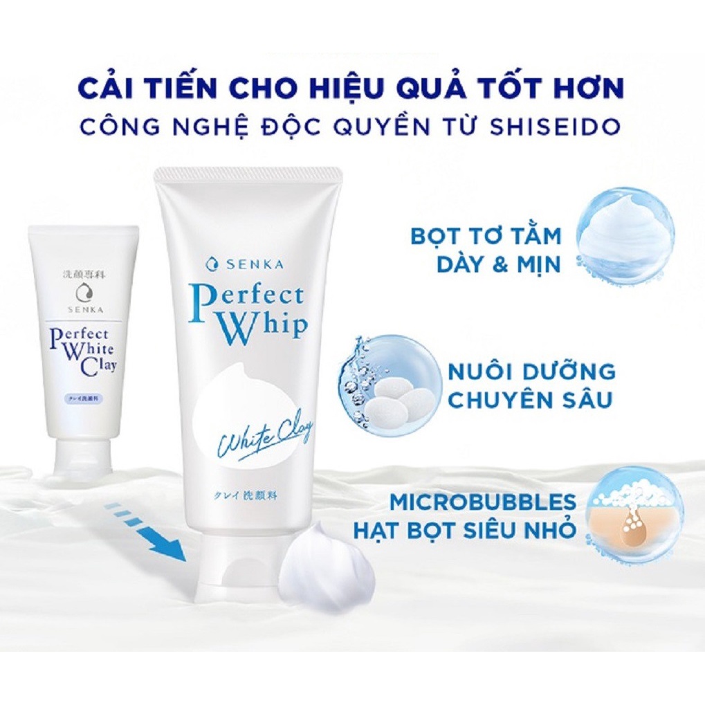 Sữa Rửa Mặt Tạo Bọt Senka Perfect White Clay Chiết Xuất Đất Sét Trắng (120g)