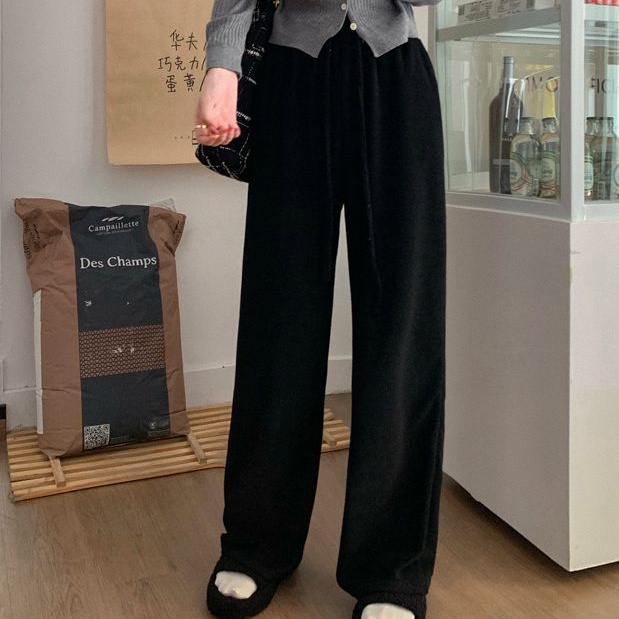 Quần dài SUXI ống rộng lưng cao phối dây rút thời trang mùa thu cho nữ có size lớn