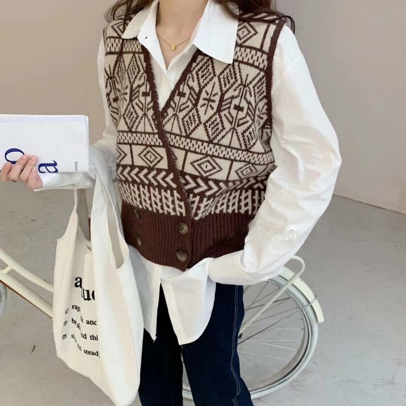 SUXI Áo Khoác Cardigan Dệt Kim Không Tay Dáng Rộng Phong Cách Vintage Hàn Quốc Dành Cho Nữ