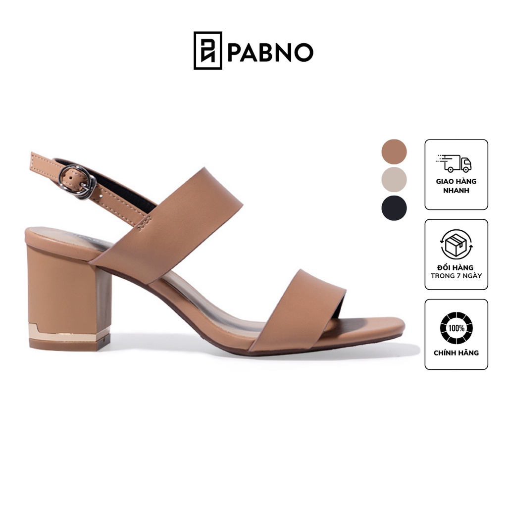 Giày sandal nữ PABNO PN473, Giày sandal nữ 2 quai gót áp kim 7cm, Giày cao gót nữ đế vuông hàng hiệu