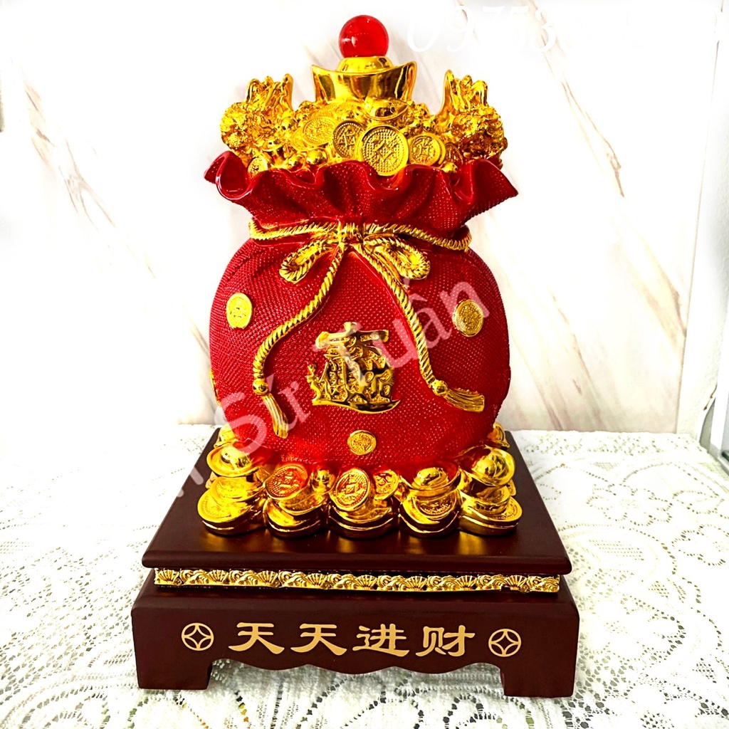 Túi Vàng Kim Bảo Tài Lộc, Túi Tiền Phong Thủy Hai Màu Đỏ Vàng Cao 33cm, ảnh thật