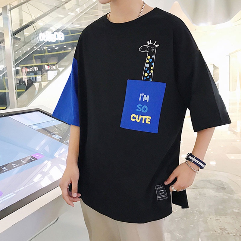 Áo Thun Tay Ngắn Cổ Tròn Dáng Rộng In Họa Tiết Màu Sắc Tương Phản Thời Trang Mùa Hè Cho Nam