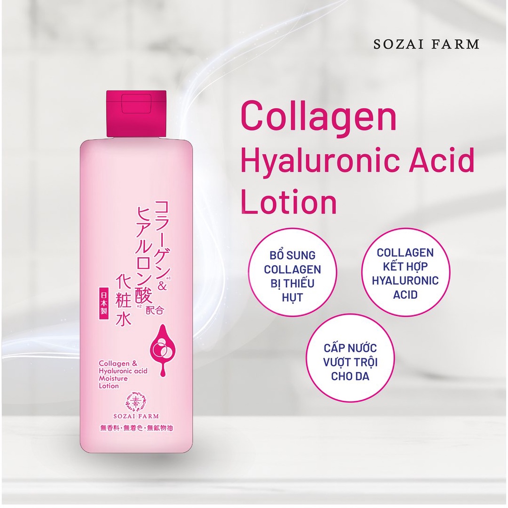 [MỚI] Lotion dưỡng ẩm cung cấp Collagen & Hyaluronic Acid Sozai Farm Nhật Bản 180ml