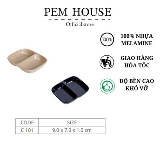Chén chấm 2 ngăn nhựa meamine màu nâu/đen