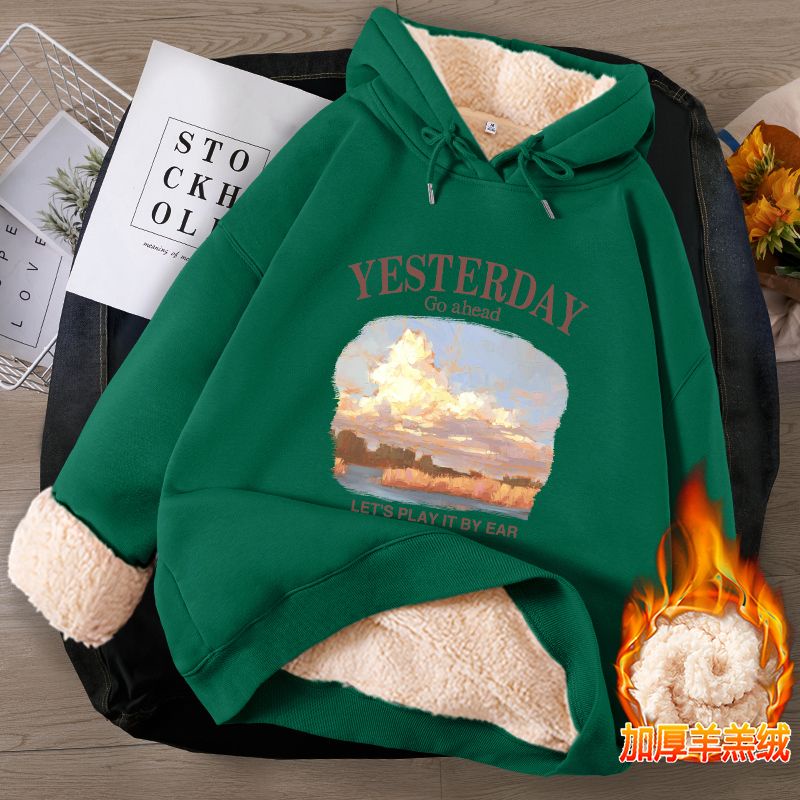 Áo Hoodie Lót Lông Cừu Dày Phong Cách Thu Đông Mới