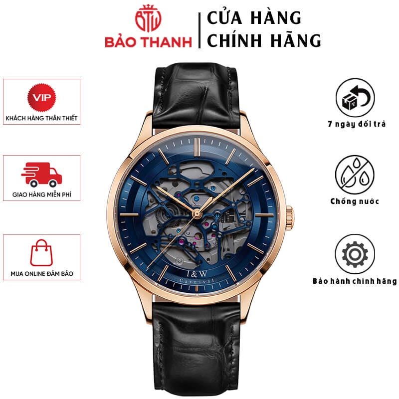 Đồng Hồ Nam I&W Carnival 524G1 Chính Hãng Full Box Chống Nước Kính Chống Xước Dây Da Cao Cấp BH 24T (Máy Cơ Tự Động)