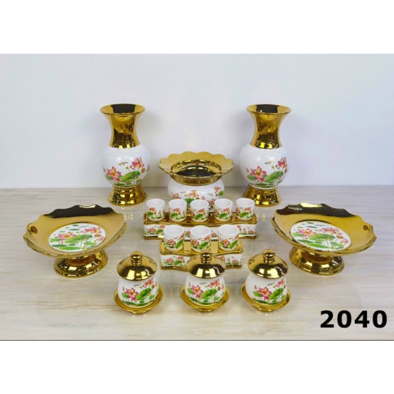 Bộ thờ cúng sen hồng sen hồng xi vàng mẫu 2040